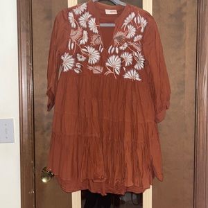 Beautiful embroidered rust colored dress size medium petite